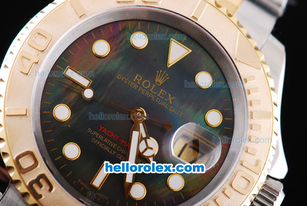 Rolex Yacht-Master Oyster Perpetual Chronometer Automatic Two Tone with Black Shell Dial,Gold Bezel and Round Bearl Marking-Small Calendar - Click Image to Close